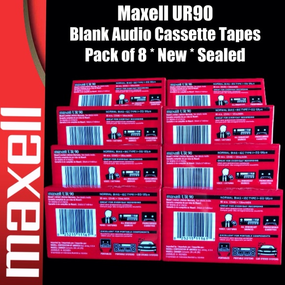 NWT Maxell UR90 (8 Pack) 90 Minute Cassette Tapes - Factory Sealed - Picture 2 of 4